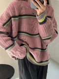 IFOMT Contrast Color Striped Cable Knit Sweater