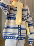 IFOMT Stripe Splice Crochet Detail Knit Cardigan