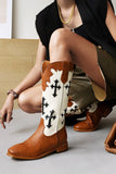 IFOMT New Fashion Spring Outfit Cross Pattern Square Toe Knee High Boots