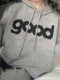 IFOMT Letter Jacquard Hooded Knit Sweater