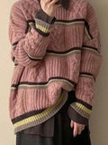 IFOMT Contrast Color Striped Cable Knit Sweater