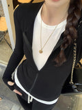 Ifomt Fake Two Pieces Patchwork Slim T-shirt Women Round Neck Zipper Cotton Long Sleeve Tee Shirts Sweet Vintage T-shirts Y2K Tops New