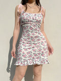 IFOMT Sweet Strap Flowers Printing Mini Dress