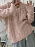 IFOMT Solid Crew Neck Cable Knit Sweater