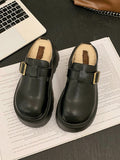 IFOMT Belt Buckle Round-Toe Split-Joint Loafers Platform Shoes Slippers&Mules