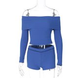 IFOMT Outfits Ribbed Off The Shoulder Slim High Waist Crop Top Short Pants Women'S Sets Sportsuits Y2K Leggings Casual Korean Clothes