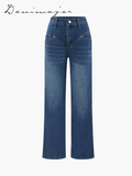 Ifomt Patchwork Jeans Women Loose Pocket Versatile Zipper High Waist Straight Denim Pants Female 2025 Spring Autumn Lady Streetwears