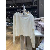 Ifomt Off Shoulder Edge Curl Y2K Short Pullovers New Autumn Solid Color Wide Collar Tops Long Sleeve Casual Streetwear Women Tee Shirt