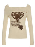 IFOMT Vintage Print Irregular Neck Sweater