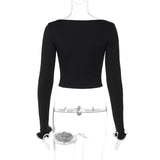 IFOMT Outfit  Knitted Sexy Long Sleeve Y2K Streetwear Slit High Waist Crop Top Tshirt Autumn  Manufacturer Casual Clothing