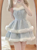 IFOMT Fur-Trimmed Tiered Dress & Coat Set