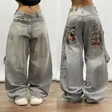 Ifomt American Y2K New Fashion Pattern Embroidery Loose Jeans Men Street Casual Joker Mopping Oversized Wide-leg Pants Couple Jeans Casual Outfit