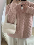 IFOMT Solid Crew Neck Cable Knit Sweater