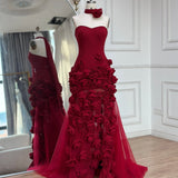 Ifomt Serene Hill 2025 Pink Chiffon Strapless Sideslit Prom Dress Formal Party Wine Red Flowers Gown Rose Collar GLA72568 Customized