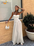 Ifomt Elegant Solid Satin Ruffles Sling Long Dress Lady Sexy Square Collar Backless Sleeveless Lace Up Robes Chic Women Party Dresses