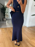 IFOMT Party Otufit Elegant Women 2 Piece Set Knit O-Neck Sleeveless Single Breasted Vest Top Elastic High Waist Maxi Skirt 2025 New In Matching Set