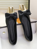 IFOMT Bowknot Contrast Color Shallow Cut Split-Joint Square-Toe Flats