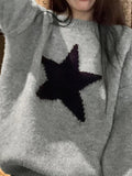 IFOMT Vintage Star Jacquard Crew Neck Sweater