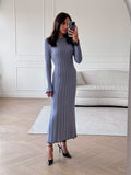 IFOMT TARXUXY Long Sleeve Knitted Dress For Women Autumn Winter Slim Sexy Striped Sweater Long Dresses Female Elegant Party ClothesChristmas Gifts