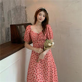 Ifomt Short Sleeve French Elegant Dress Chiffon Floral One Piece Beach Dress Party Vintage Midi Dress Female Summer Temperament Skirt Spring Style 2025