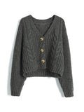 IFOMT Solid V Neck Cable Knit Cardigan