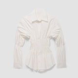 IFOMT Outfit Women Y2K Elegant Long Sleeve Shirts Solid Color Scrunched Turn Down Collar Button Down Blouse Casual Tops Streetwear