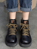 IFOMT Cow Leather Lace-Up Zipper Martin Booties