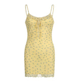 IFOMT Sexy Sleeveless Sundress Mesh Floral Bandage Mini Dress Sling Summer Women Fashion Party Club Bodycon Dresses
