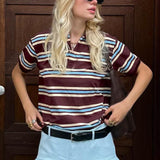 IFOMT Outfit Women's Summer Y2K Vintage Basic T-Shirt Striped Contrast Color Lapel Neck Short Sleeve Aesthetic Grunge Cropped Tops