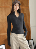 IFOMT Long Sleeve T Shirt Women Stand Collar Skinny Zip Crop Top Pullover Causal Basic Warm Tee Shirt Streetwear Sexy Female Clothes
