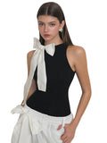 IFOMT Outfit Fashion Slim Fit Bodysuits Sleeveless Half High Neck One Line Shoulder Bow Pullover Sexy Versatile Bodysuit For Women