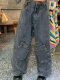IFOMT Washed Irregular Pocket Splice Cargo Jeans