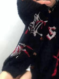 IFOMT Spider Web Print Fuzzy Loose Cardigan