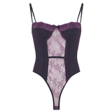 IFOMT Spring Outfits Lace Trim Bow Halter Rompers Women Sexy Hotsweet Fashion Patchwork Purple Bodysuit 2024s Trendy New
