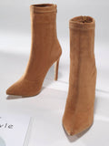 IFOMT Pointed-Toe Solid Color Split-Joint Boots Pumps