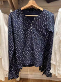 Ifomt Green Floral Waffle Long Sleeve T-Shirt Women Buttons Round Neck Cotton Slim Tee Top Vintage Cute Preppy Style Y2K T Shirt New