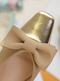 IFOMT Bowknot Contrast Color Shallow Cut Split-Joint Square-Toe Flats