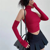 IFOMT 2024 New Spicy Girls Y2k Tops Oversleeve Sexy Turtleneck Tank Top for Women's Slim Fit Short tshirt Skinny Streetwear Crop Top