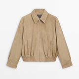 Ifomt Retro Brown Short Jacket Women Casual Lapel Zipper Pocket Jacket Female 2025 Spring Fashion Commute Lady Outwear