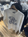 Ifomt Sweet Bears Jacquard Cute Knit Sweaters Women Casual O-neck Long Sleeve Cotton Jumper Vintage Preppy Style Pull Sweater Y2K Tops