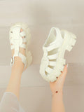 IFOMT Belt Buckle Hollow Round-Toe Split-Joint Gladiators Platform Shoes Sandals