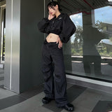 IFOMT Outfits Letter Embroidery Zipper Button High Waist Pleated  Cargo Wide Legs Pants Y2K Wholesale Sportsuits Casual Women Clothing