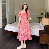Ifomt Short Sleeve French Elegant Dress Chiffon Floral One Piece Beach Dress Party Vintage Midi Dress Female Summer Temperament Skirt Spring Style 2025