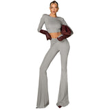 IFOMT Outfit Autumn Casual Tracksuit Women Long Sleeve Basic Y2K Tops Long Low Waisted Sexy Fashion Pants Elegant Two Piece Set
