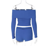 IFOMT Outfits Ribbed Off The Shoulder Slim High Waist Crop Top Short Pants Women'S Sets Sportsuits Y2K Leggings Casual Korean Clothes