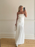 Ifomt Elegant Pleat Off Shoulder Women's Dresses Summer Patchwork Sleeveless Backless Maxi Vestidos Evening Party Dresses Woman 2025