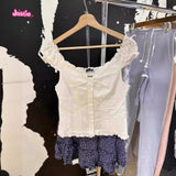 Ifomt Sweet New T-shirt For Women Ballet Style White Sleeveless Ruffled Short-sleeved T-shirt For Women Lace Slim Cardigan Tank Top