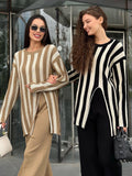 IFOMT Knitted Side Slits Sweater Women Autumn Loose High Waist Long Pants Women's Fashion Pullover 2 Piece Suits Womens Outfits