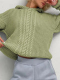 IFOMT Solid Color Hooded Cable Knit Sweater