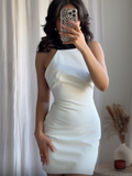 Ifomt Women Sexy Back Bow Mini Vestidos Fashion Contrasting Color Round Neck Halter Dress New 2025 Summer Woman Clothing Party Dresses